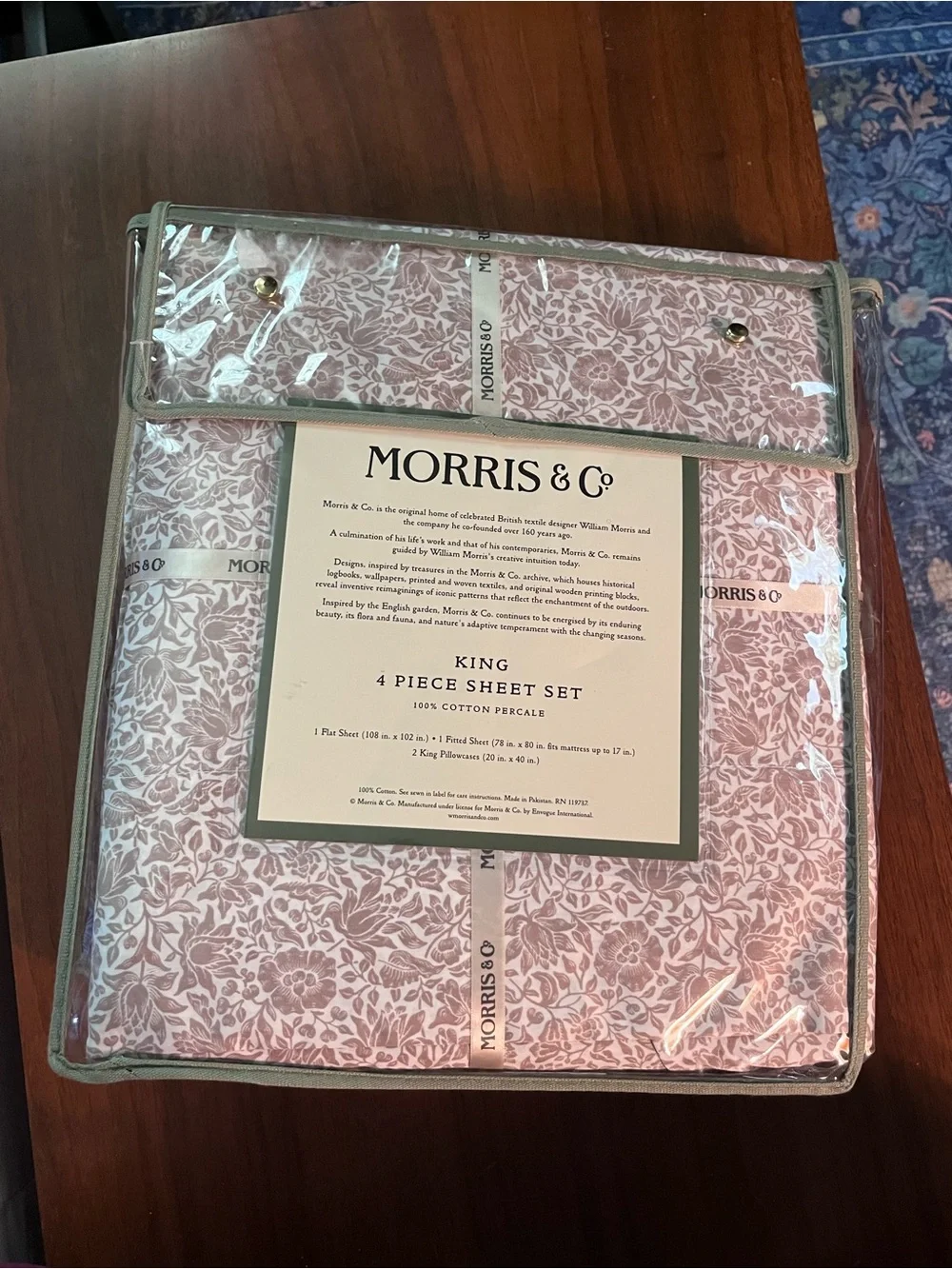 NWT Morris & Co King Sheet Set in Dusty Rose Floral